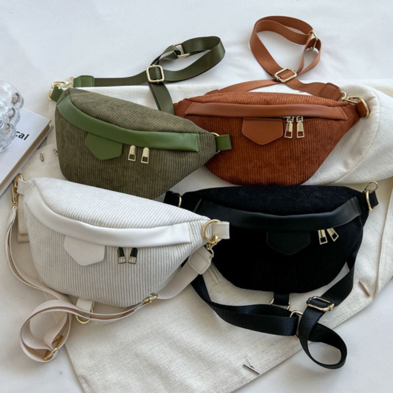 Sac banane velours côtelé 2 poches brique terracotta sangle Sac banane velours côtelé 2 poches brique terracotta sangle
