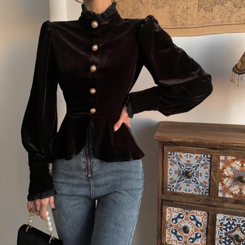 Chemise-Femme-Velours-Noir