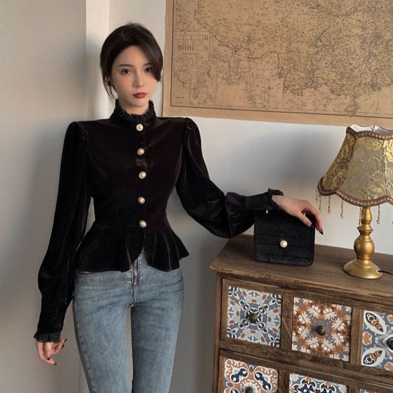 Chemise-Femme-Velours-Noir
