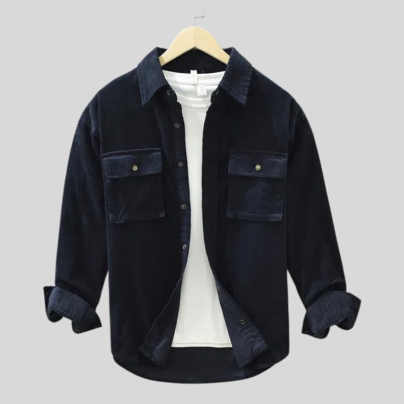 Chemise-Homme-Velours-Bleu-Marine
