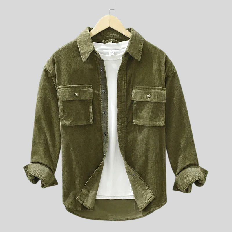 Chemise-Homme-Velours-Côtelé-Vert-Kaki