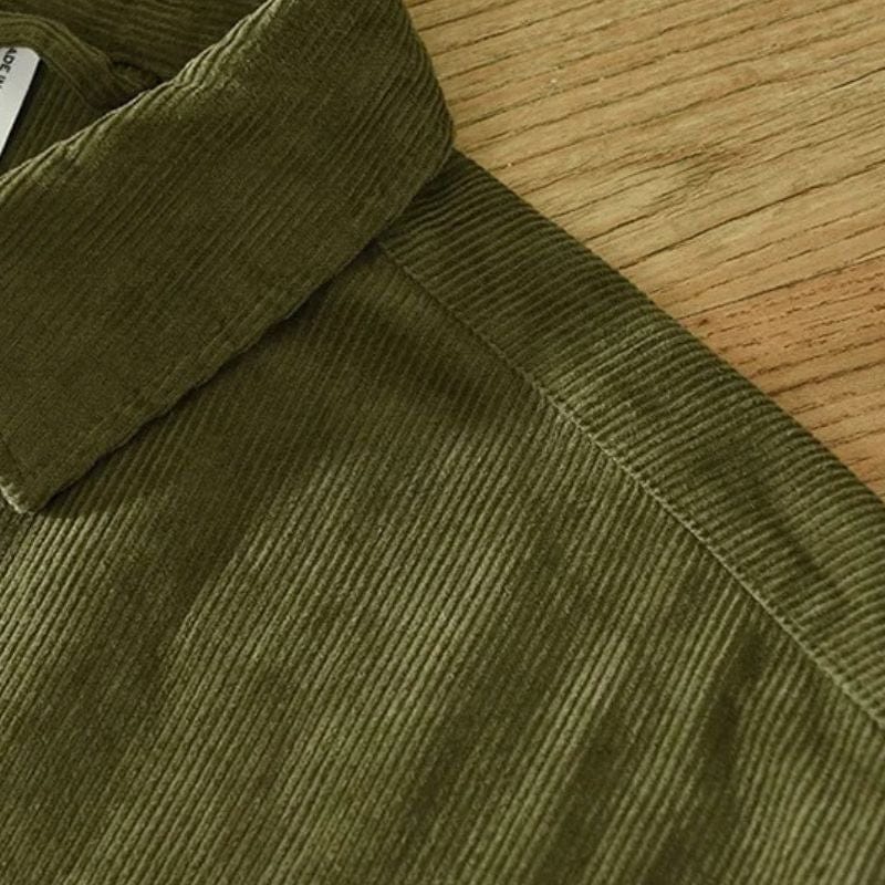 Chemise-Homme-Velours-Côtelé-Vert-Kaki