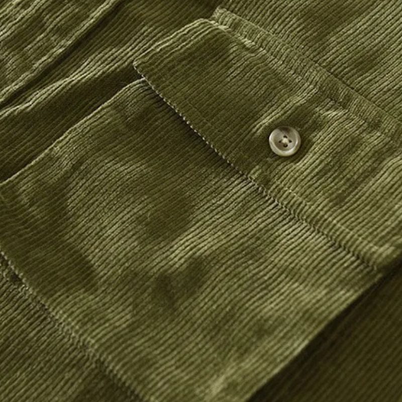 Chemise-Homme-Velours-Côtelé-Vert-Kaki