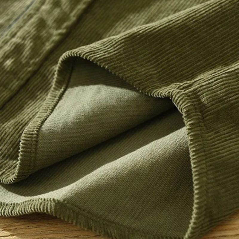 Chemise-Homme-Velours-Côtelé-Vert-Kaki