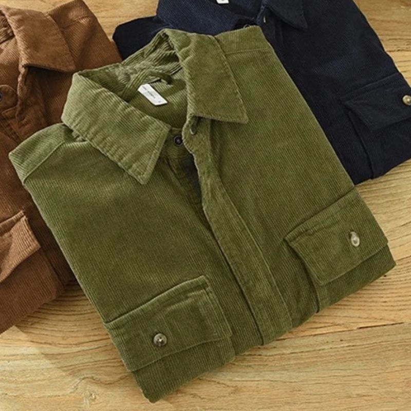 Chemise-Homme-Velours-Côtelé-Vert-Kaki