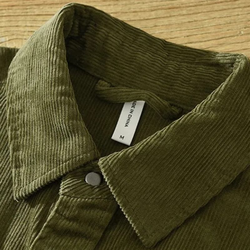 Chemise-Homme-Velours-Côtelé-Vert-Kaki