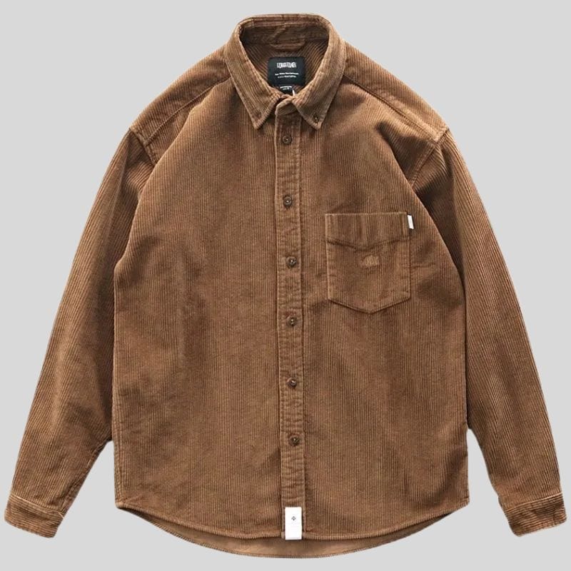 Chemise-Homme-Velours-Marron