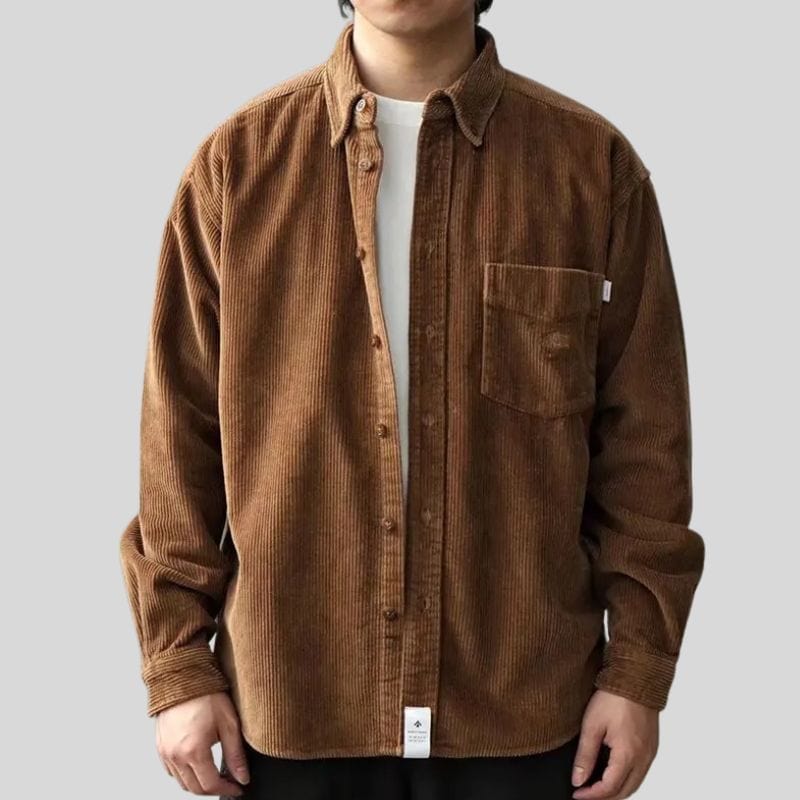 Chemise-Homme-Velours-Marron