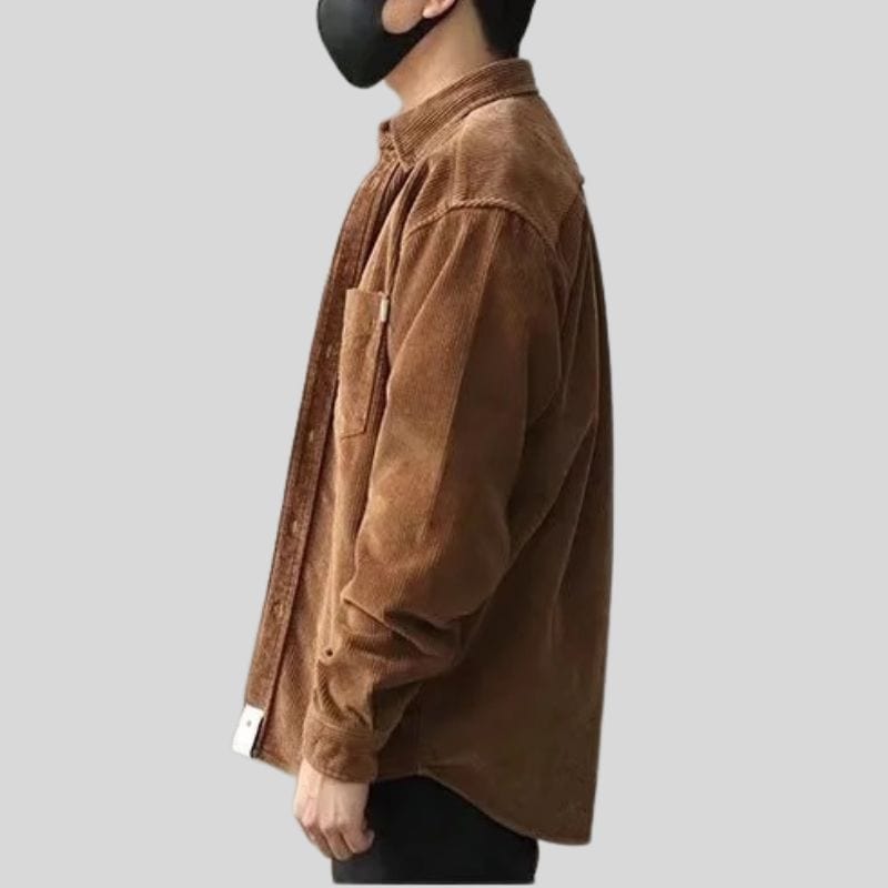 Chemise-Homme-Velours-Marron