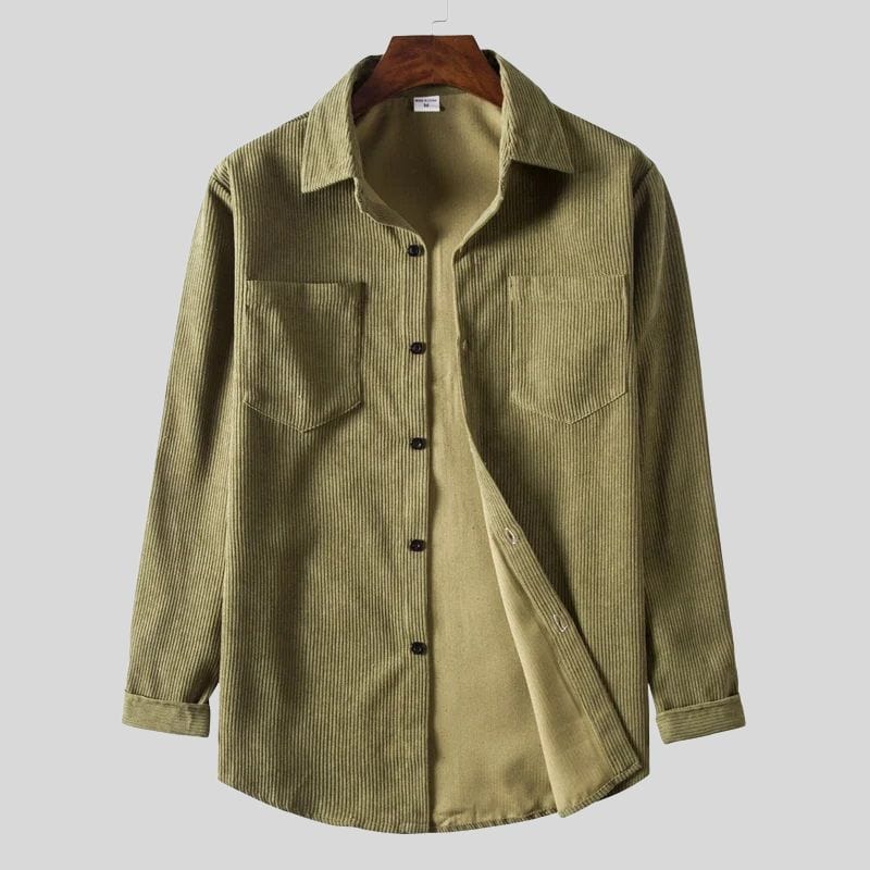 Chemise-Velours-Cotelé-Homme-Vert