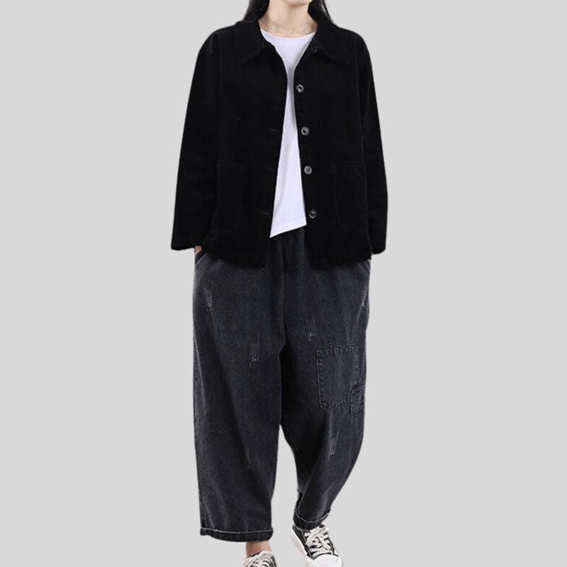 Chemise-Velours-Noire-Femme