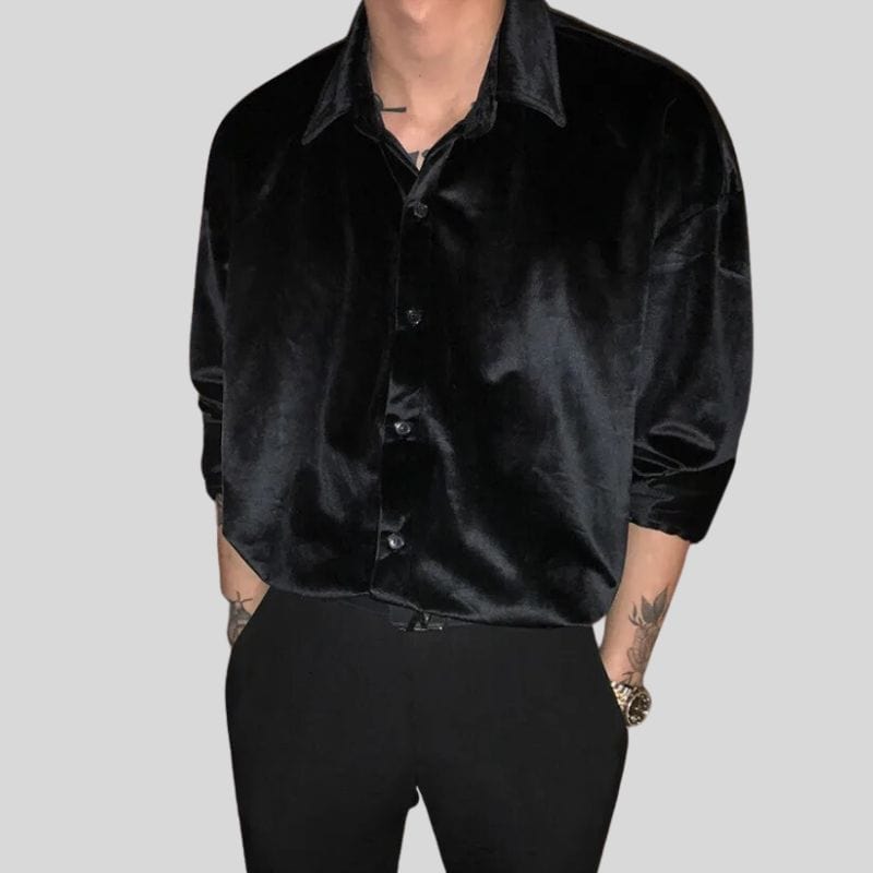 Chemise-Velours-Noire-Homme