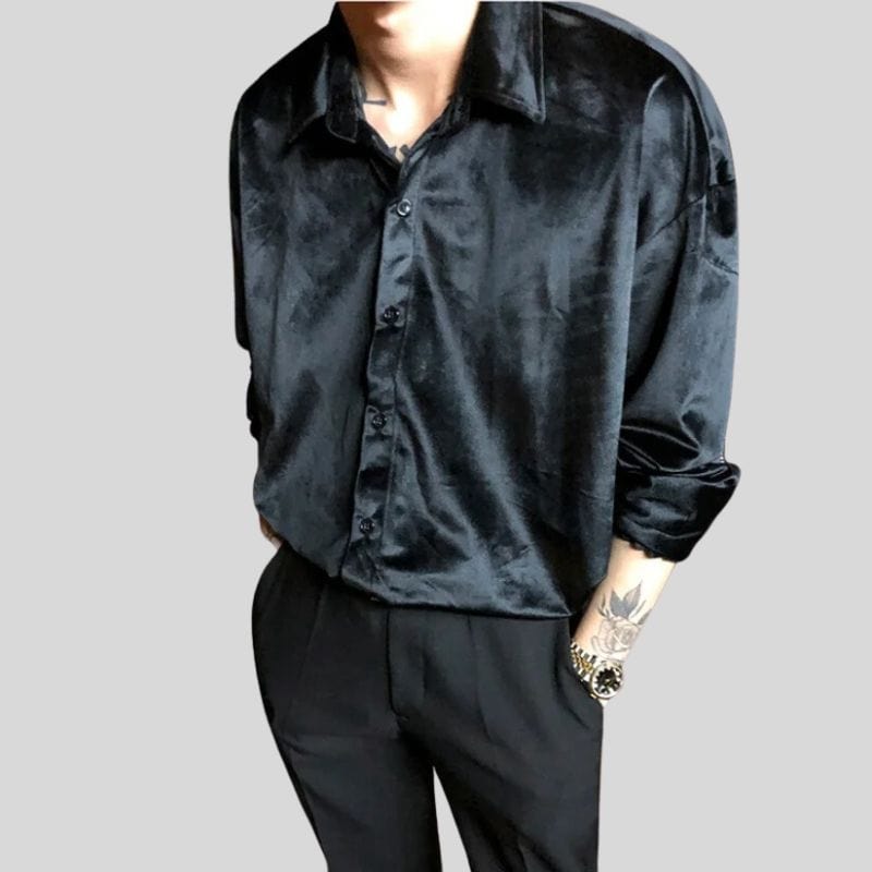 Chemise-Velours-Noire-Homme