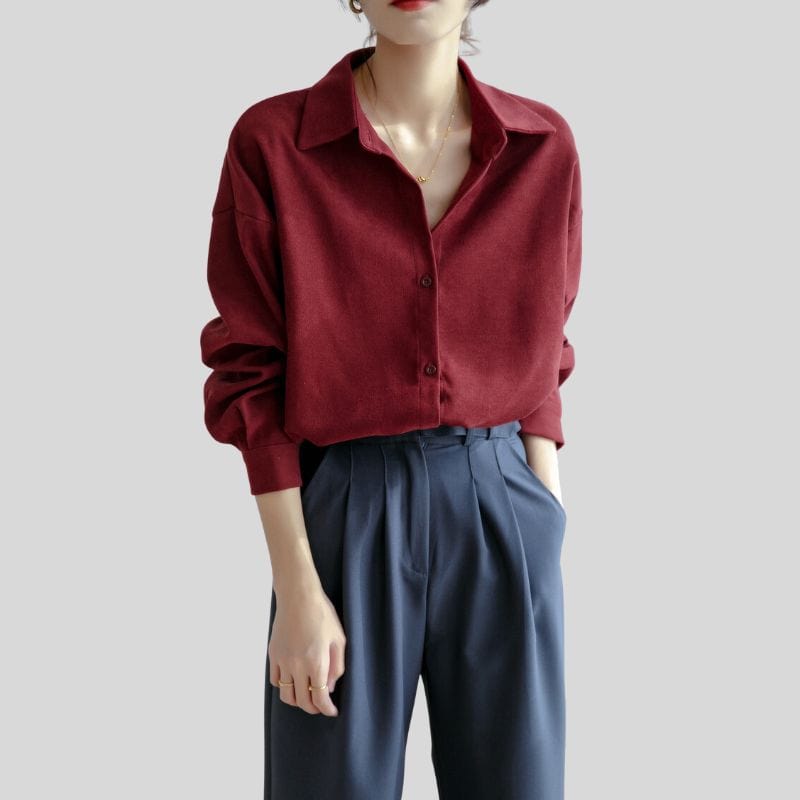 Chemise-Velours-Rouge-Femme