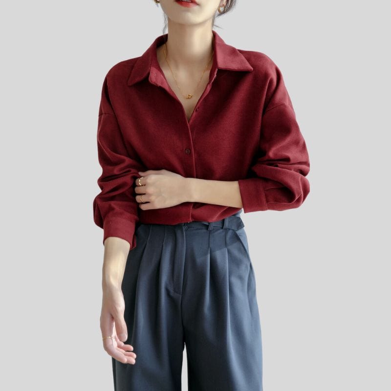 Chemise-Velours-Rouge-Femme