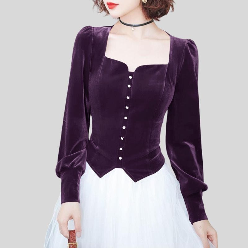 Chemise-Velours-Violet-Femme