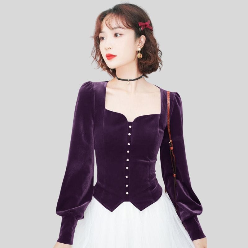 Chemise-Velours-Violet-Femme