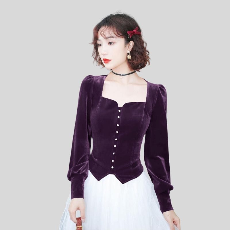 Chemise-Velours-Violet-Femme