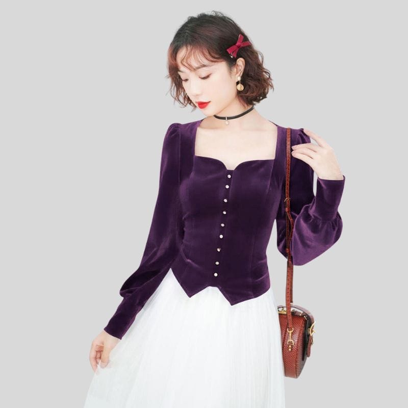 Chemise-Velours-Violet-Femme