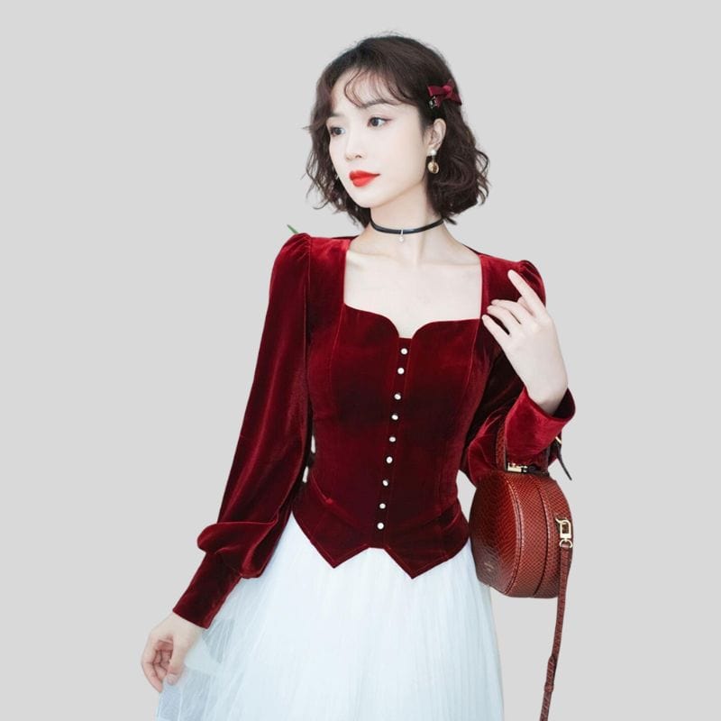 Chemisier-Velours-Femme