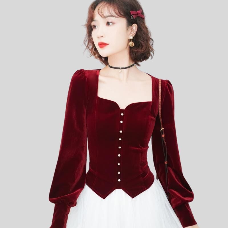 Chemisier-Velours-Femme