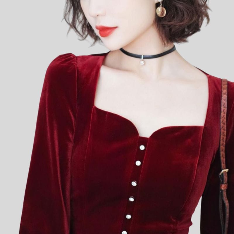 Chemisier-Velours-Femme