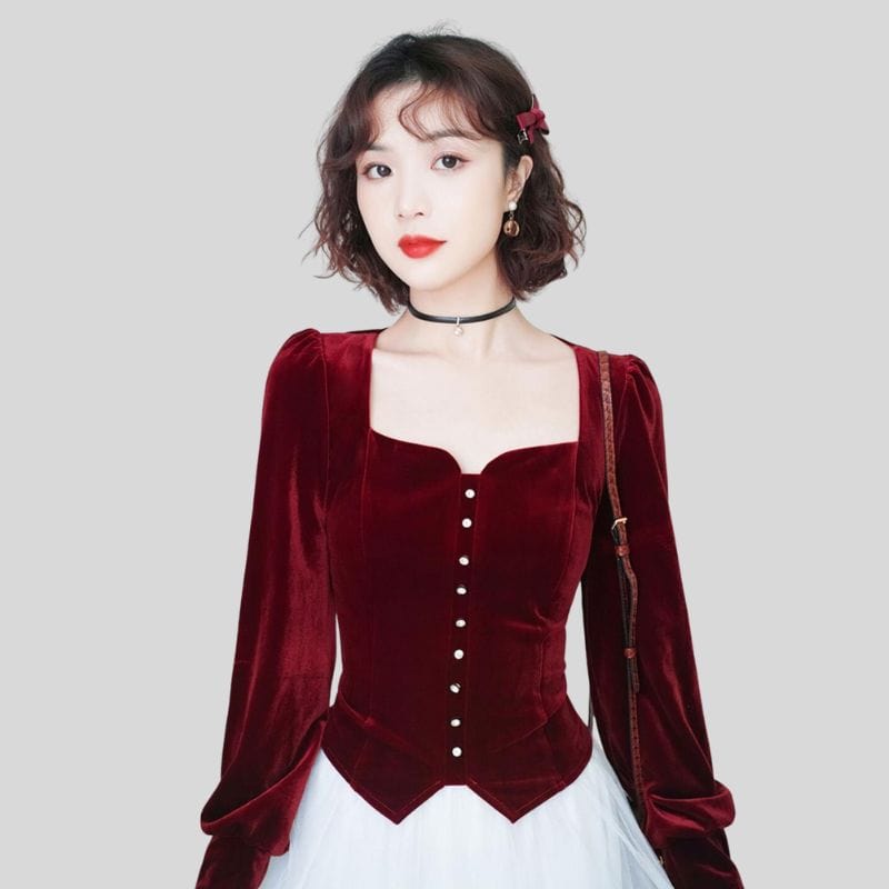 Chemisier-Velours-Femme