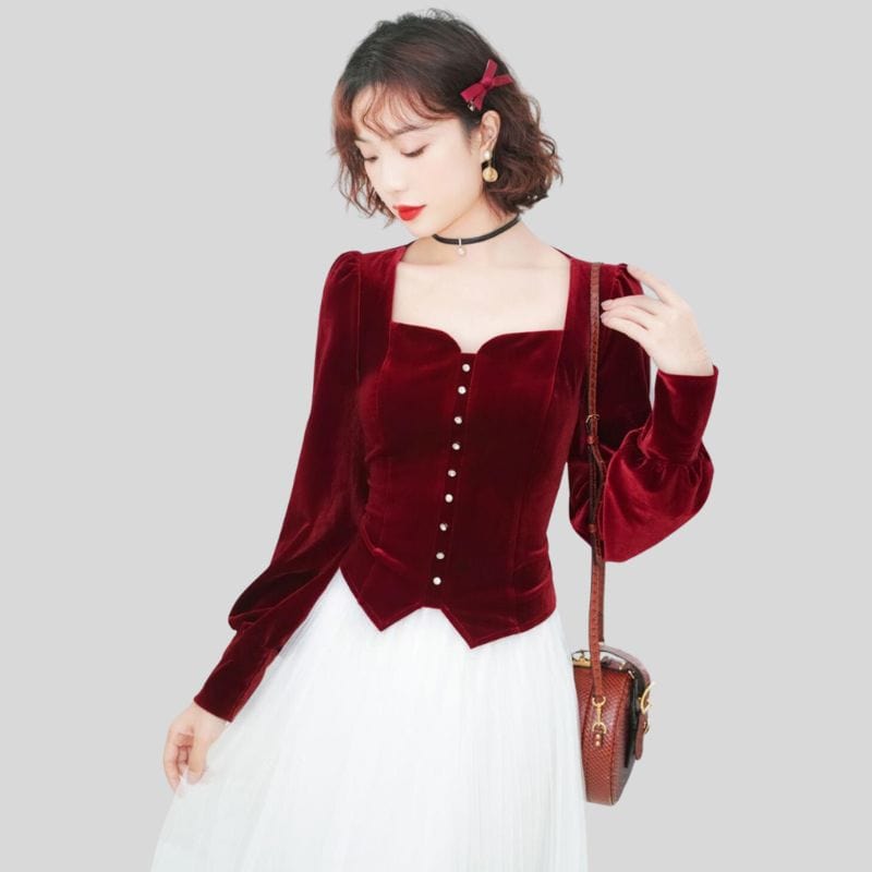 Chemisier-Velours-Femme