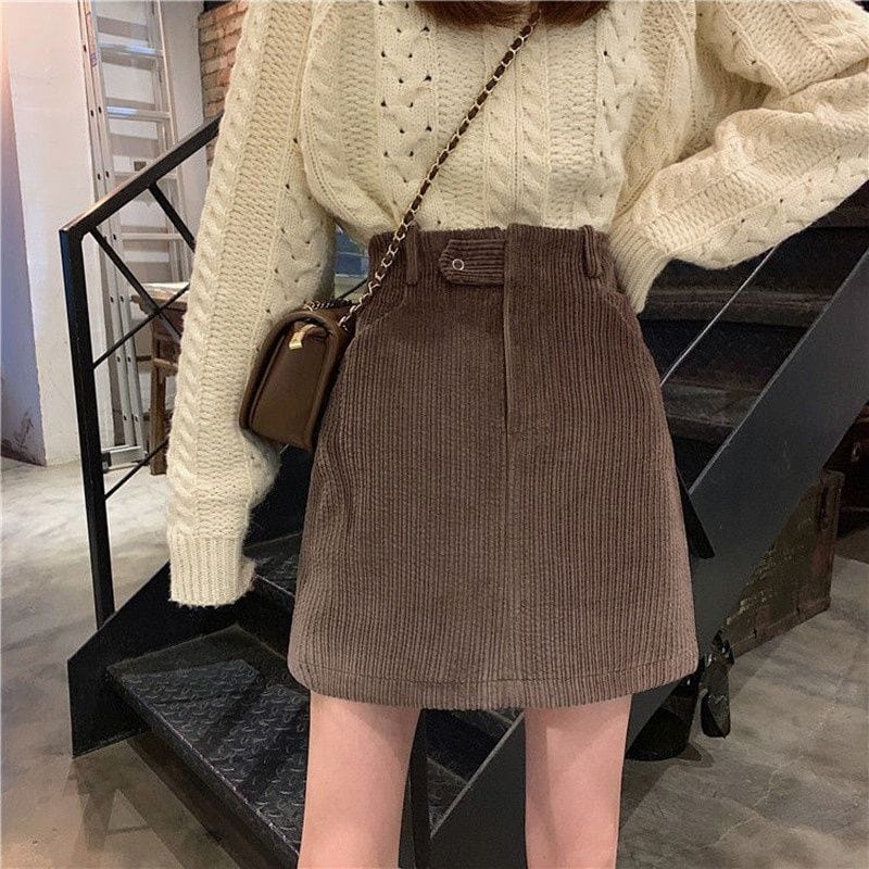 Jupe-Courte-Velours-Marron
