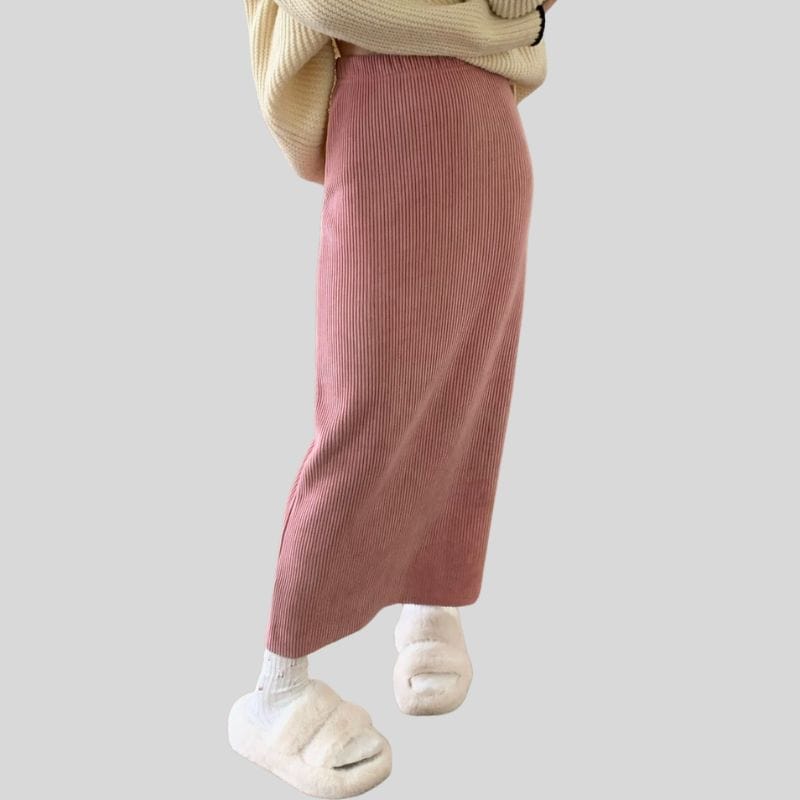 Jupe-Droite-Velours-Cotelé-Femme