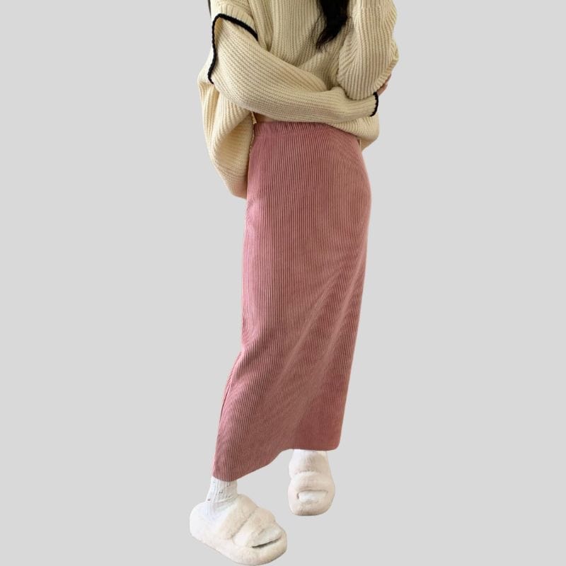 Jupe-Droite-Velours-Cotelé-Femme