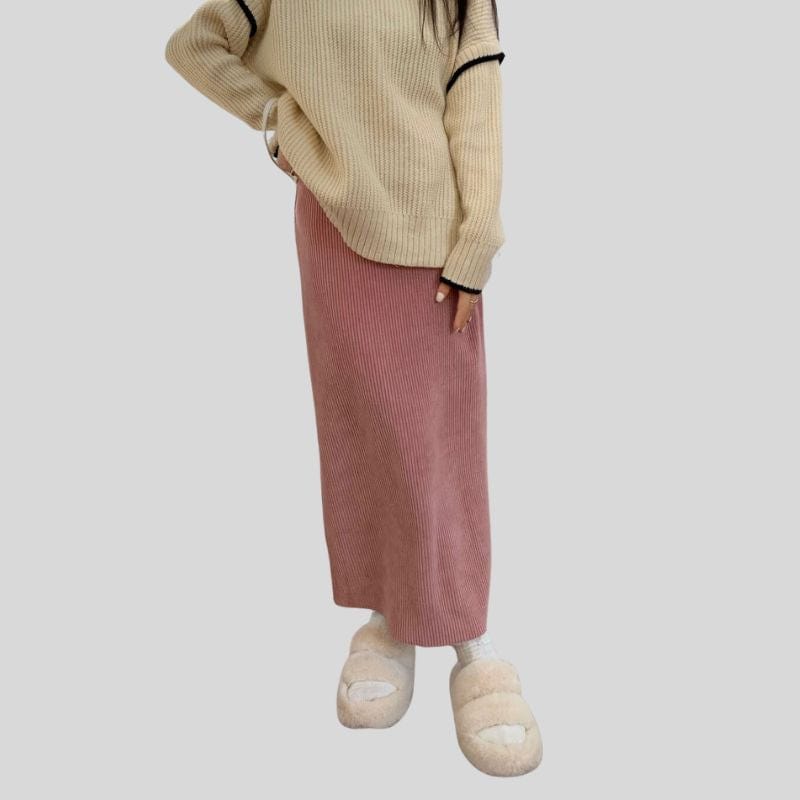Jupe-Droite-Velours-Cotelé-Femme