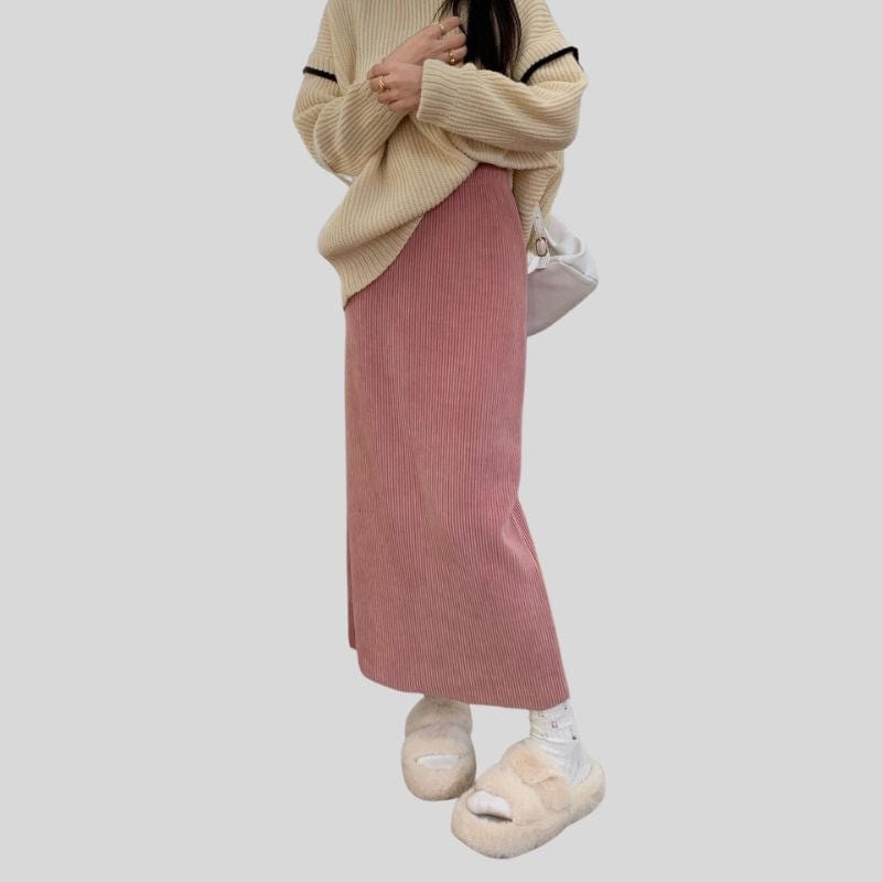 Jupe-Droite-Velours-Cotelé-Femme