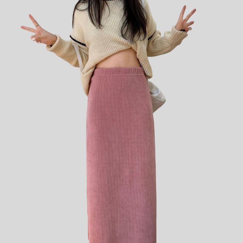 Jupe-Droite-Velours-Cotelé-Femme