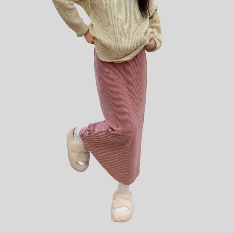 Jupe-Droite-Velours-Cotelé-Femme