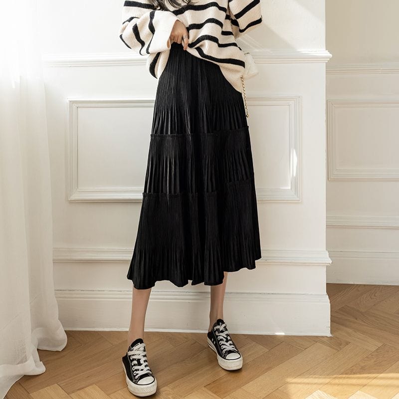 Jupe-Longue-Velours-Noir