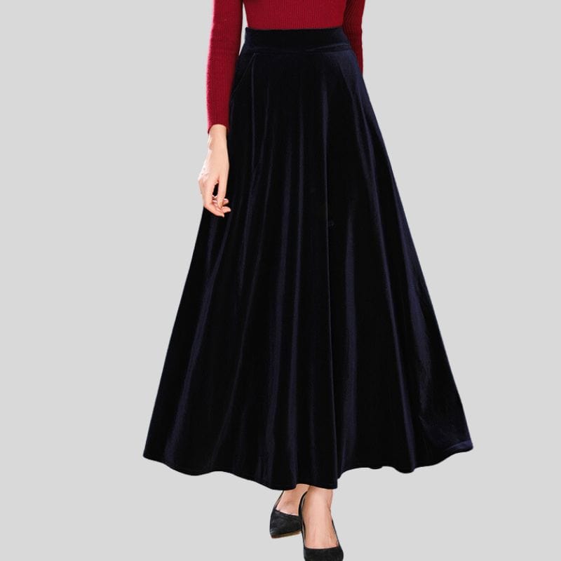 Jupe-Longue-en-Velours-Femme