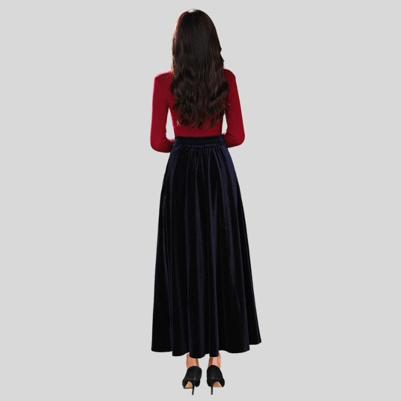 Jupe-Longue-en-Velours-Femme