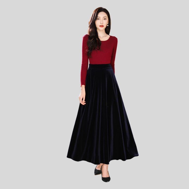 Jupe-Longue-en-Velours-Femme