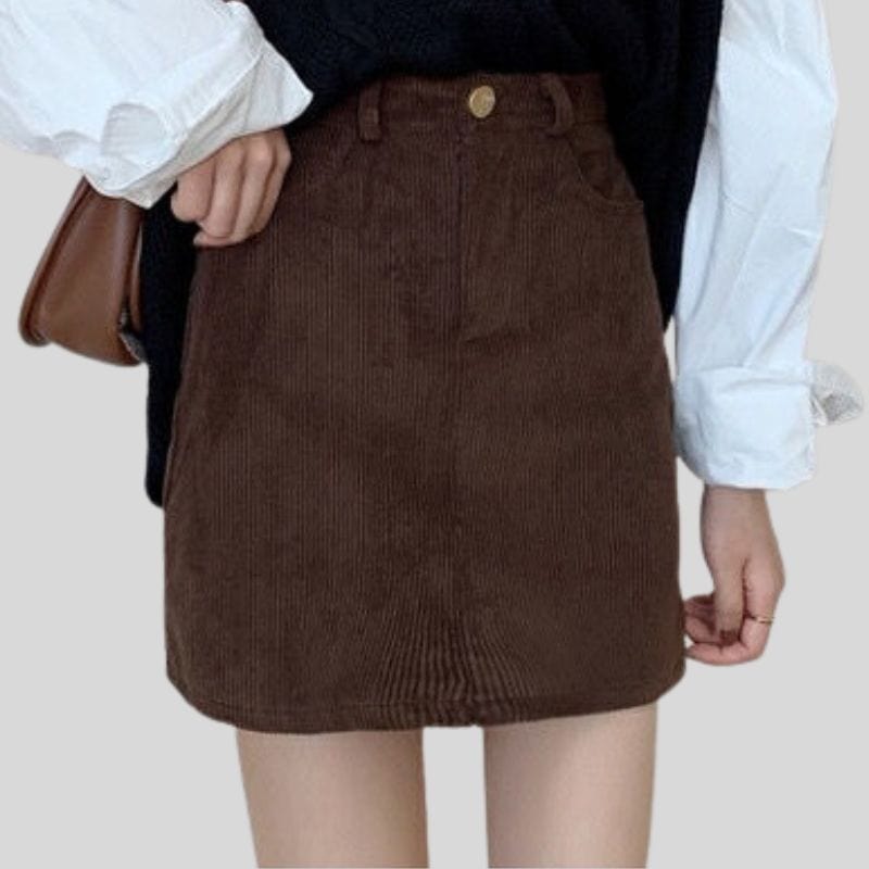 Jupe-Velours-Marron-Femme