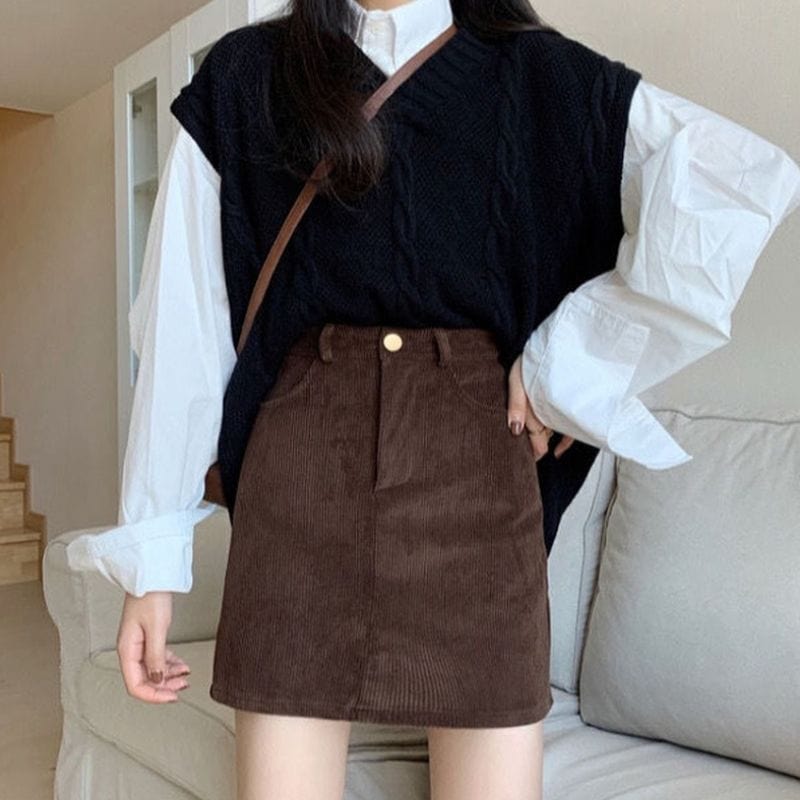 Jupe-Velours-Marron-Femme