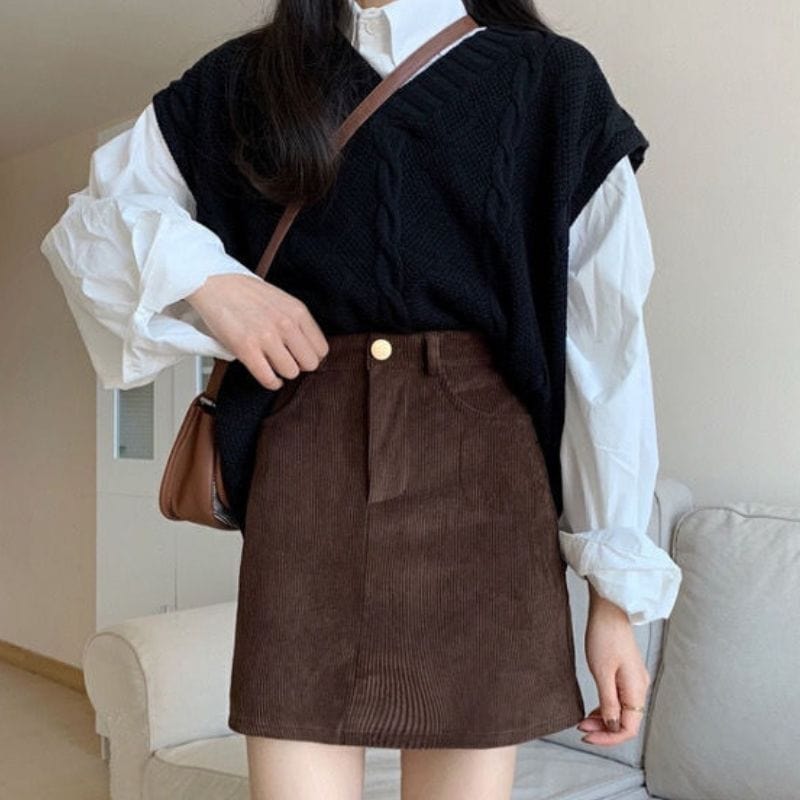 Jupe-Velours-Marron-Femme