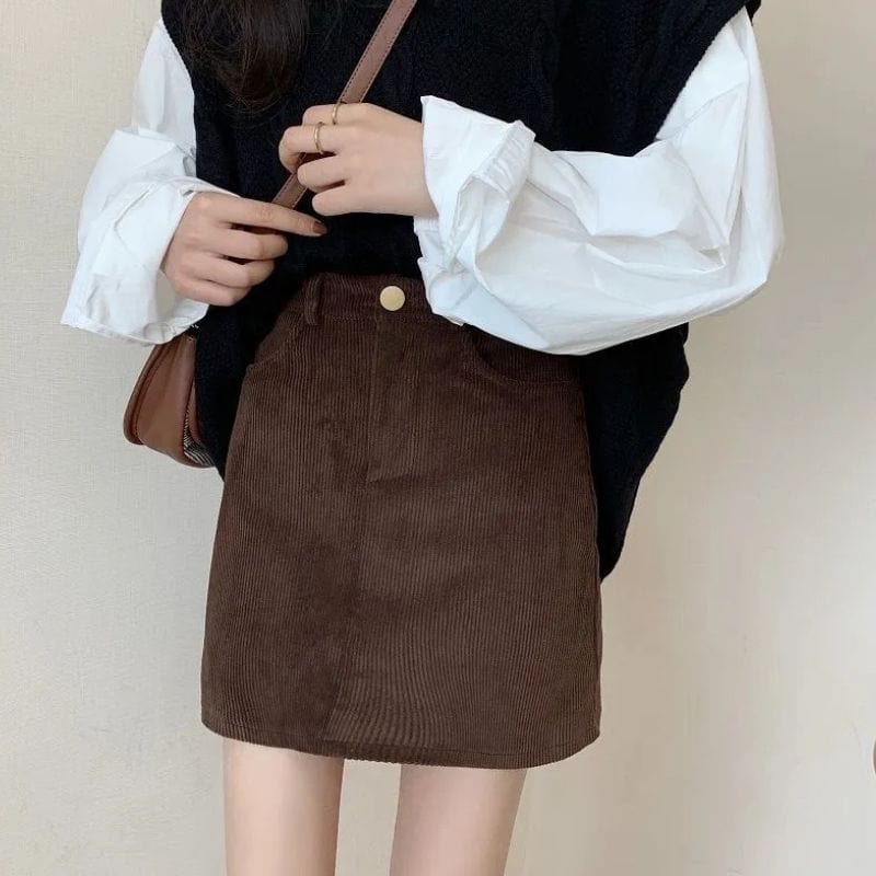 Jupe-Velours-Marron-Femme