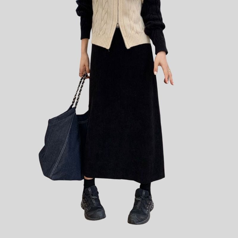 Jupe-en-Velours-Cotelé-Femme