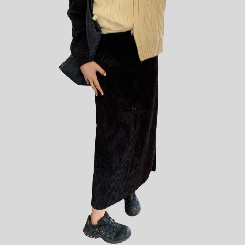 Jupe-en-Velours-Cotelé-Femme