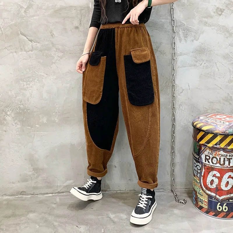 Pantalon Carotte Velours Femme