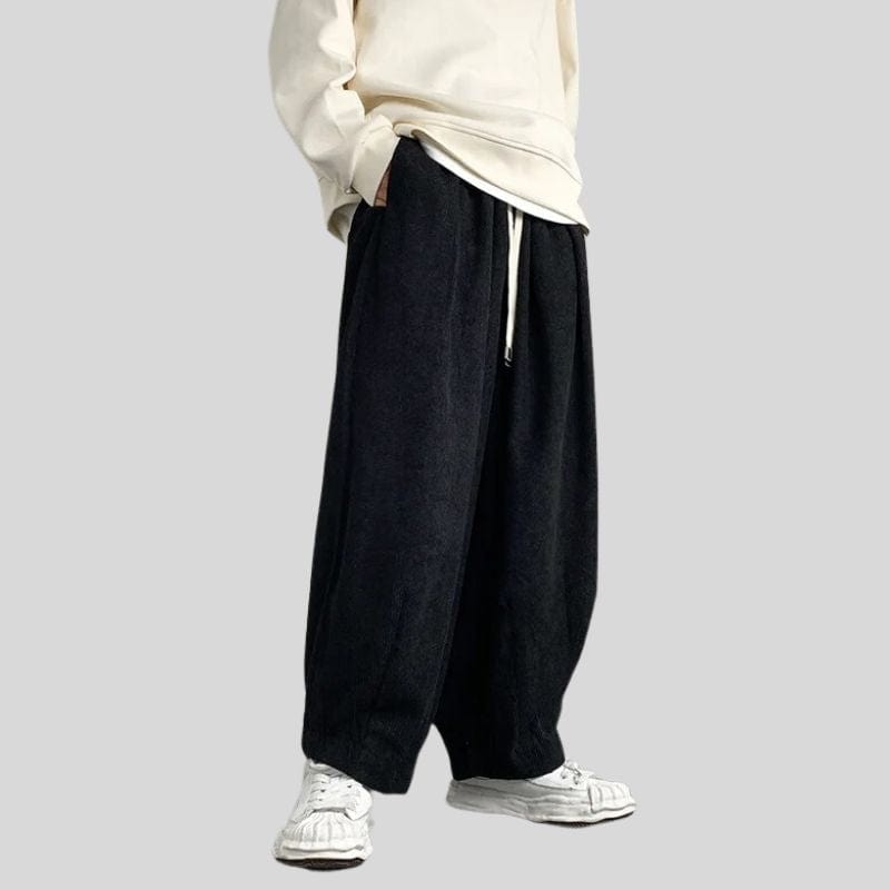 Pantalon-Noir-Velours-Cotelé-Homme