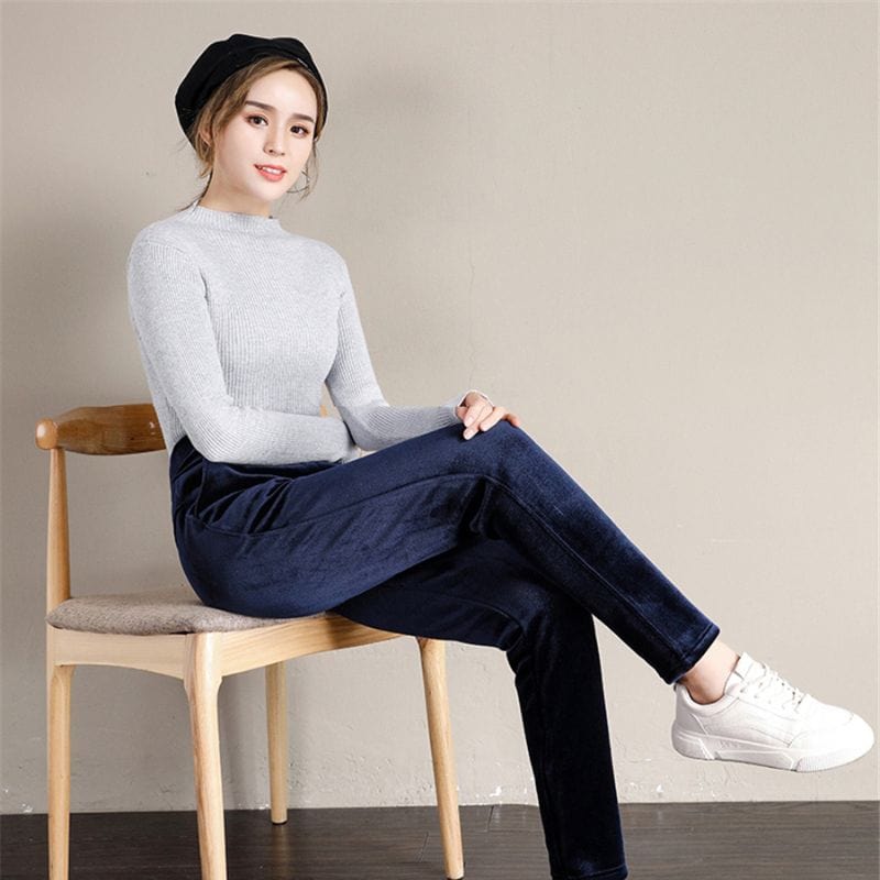 Pantalon-Slim-Velours-Femme
