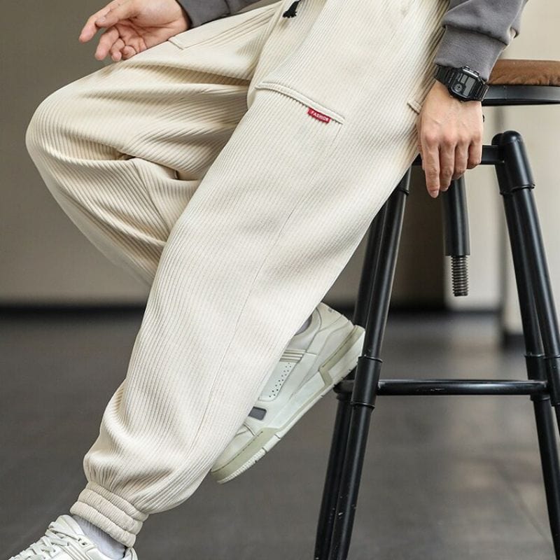 Pantalon-Velour-Cotelé-Homme-Beige
