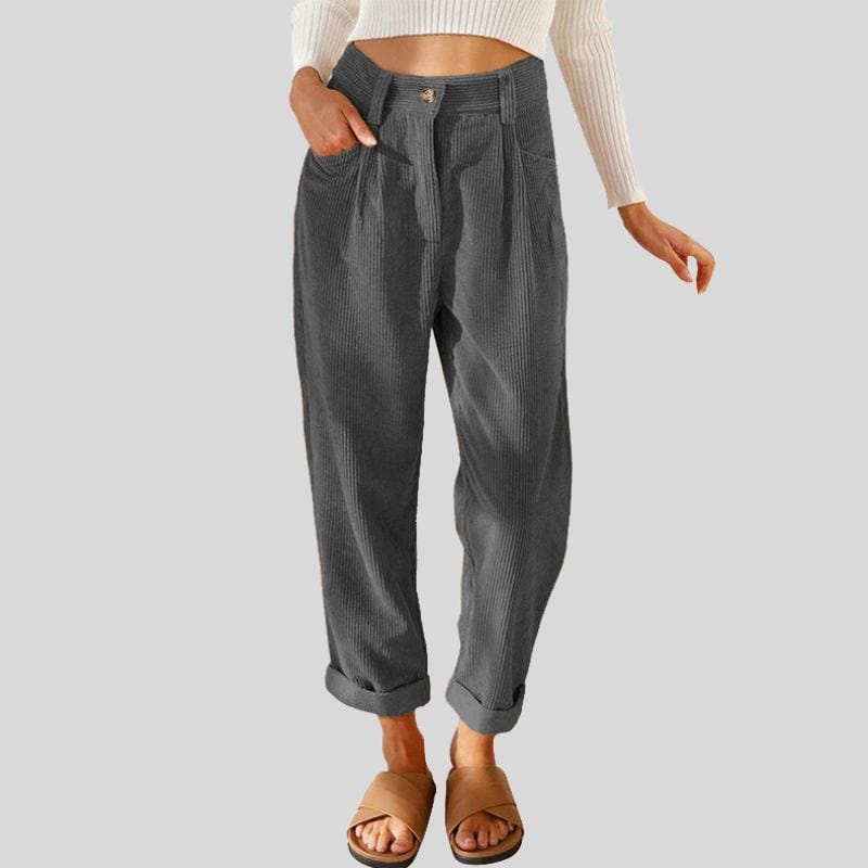 Pantalon-Velour-Femme-Taille-Haute